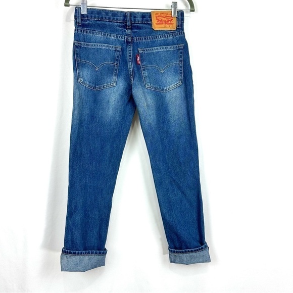 Levi’s Youth Boys Sz 12 Regular 502 REGULAR TAPER Blue Denim Jeans Roll Up Hem - Picture 4 of 13
